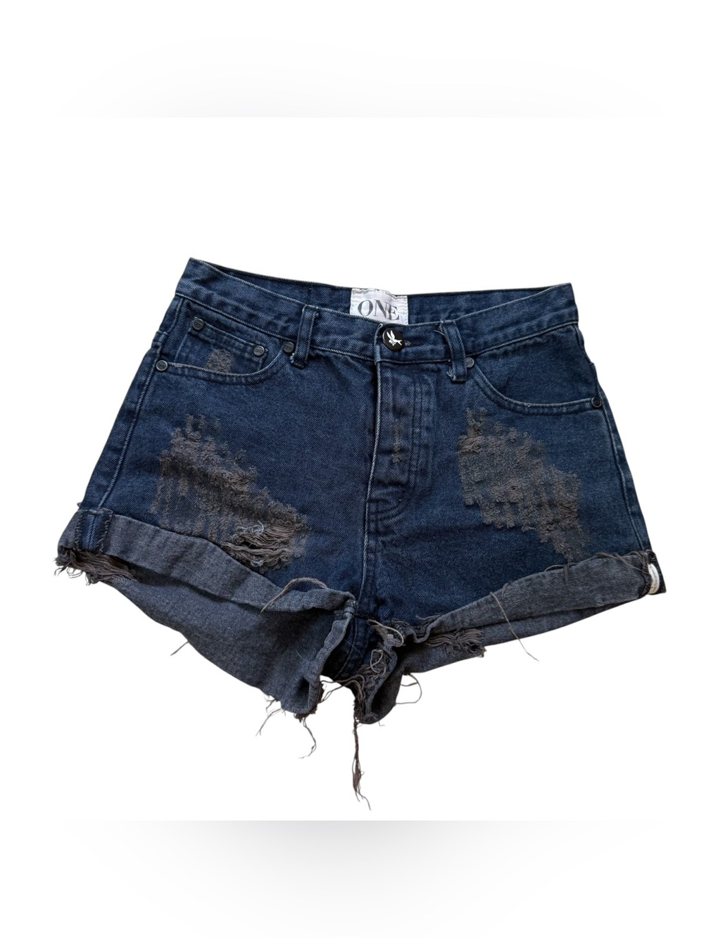 One Teaspoon Dark Deep Blue/Black Distressed Denim “Bandit” Shorts